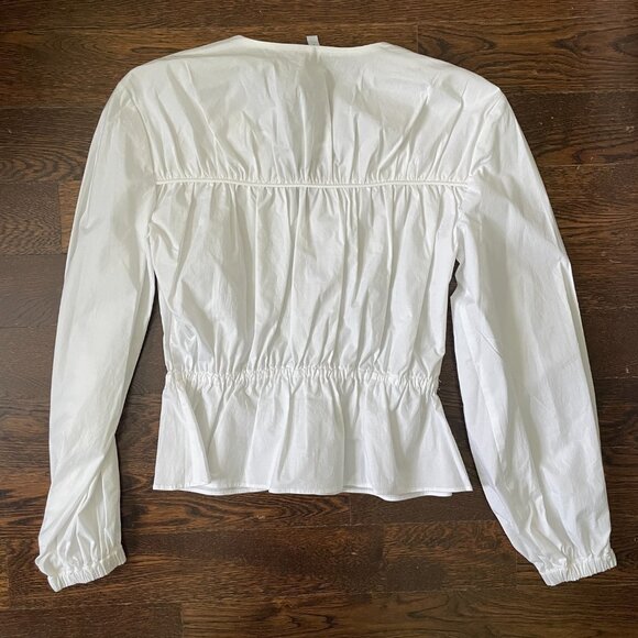 Derek Lam 10 Crosby White Cotton Breanna Gathered Top Blouse-Size 0 - Picture 6 of 10